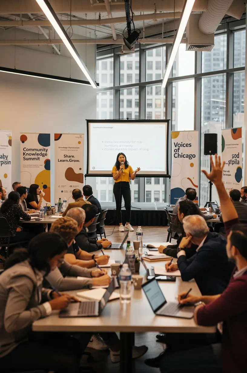 Group discussion illustrating knowledge-sharing strategies and collaboration.